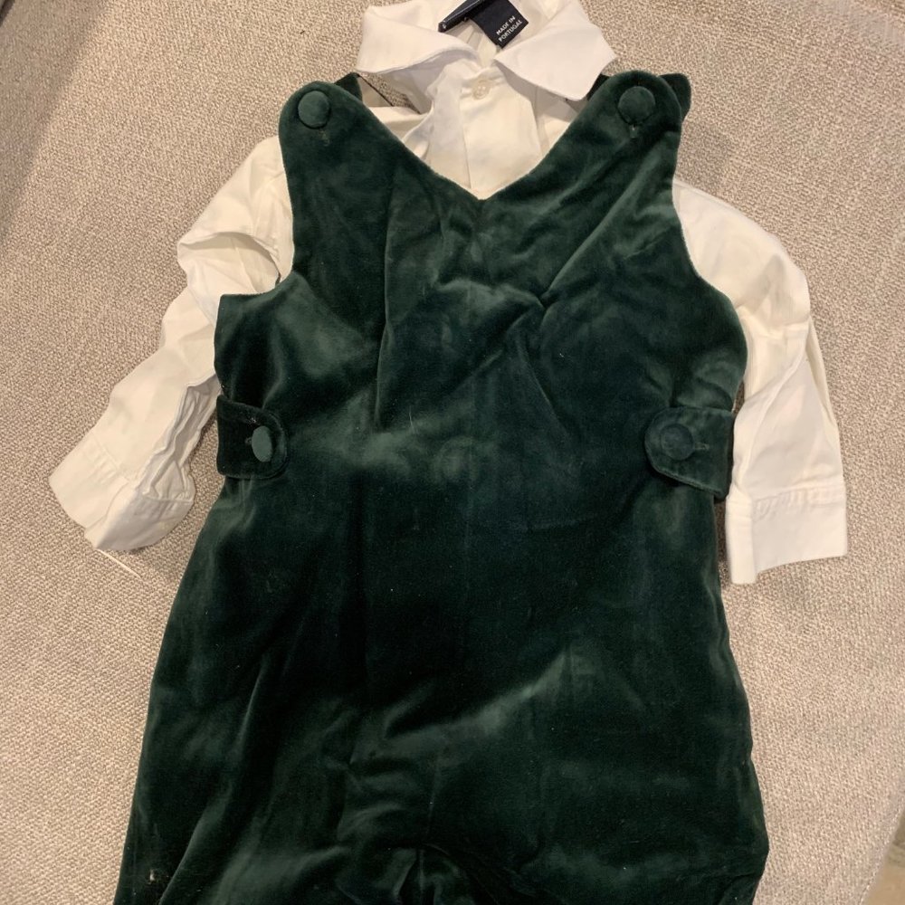 Green velvet Oscar de la Renta boys romper/onesie